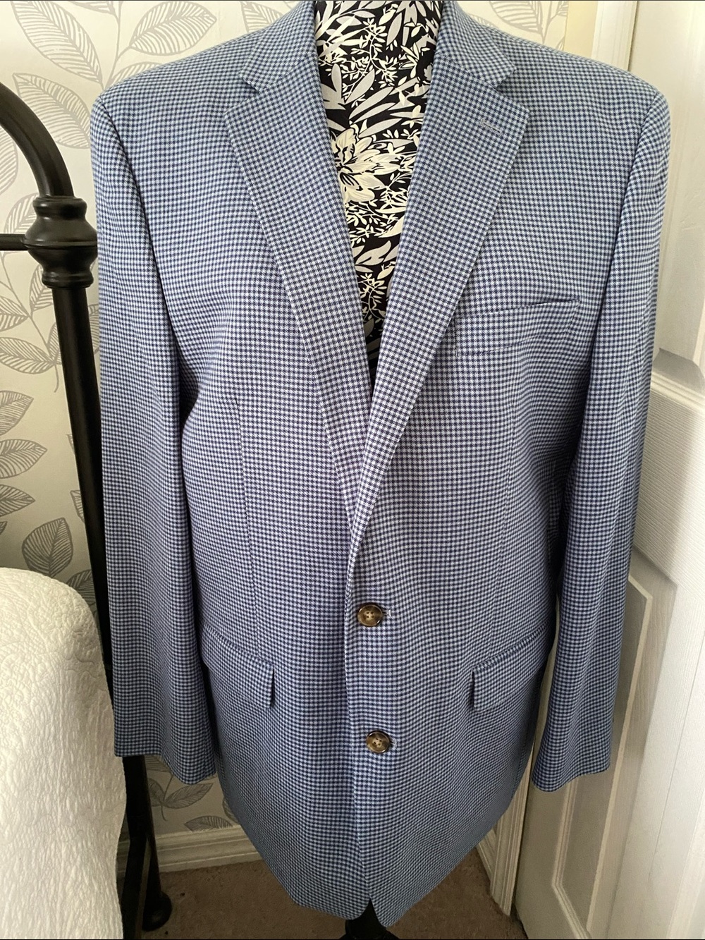 NWOT Men’s Lauren Ralph Lauren Blue Micro Houndstooth Mini-Check Sport Coat 44L